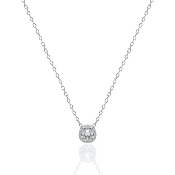 NWT Dani Round Bezel Necklace // Sterling Silver + 0.37ct Diamond - Picture 1 of 6